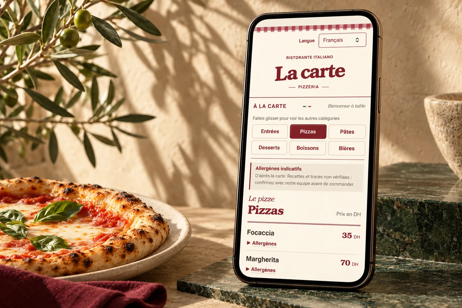 Présentation du projet restaurant sur téléphone